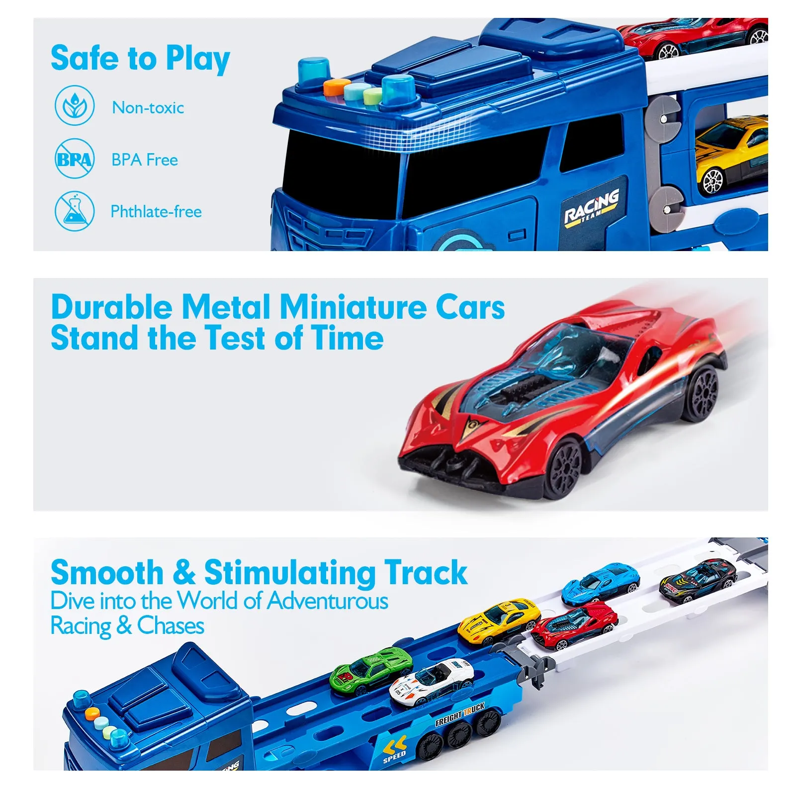 2-in-1 Car Carrier Race Tracks Ages 2-5