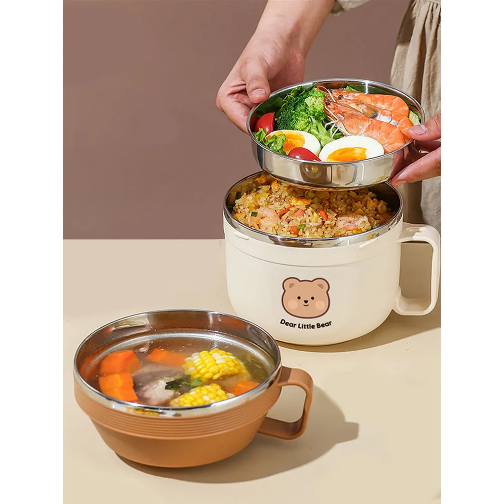 Little Surprise Box Cream & Brown Bear , Dual Handle Soup and Noodles Lunch Box with matching Cover