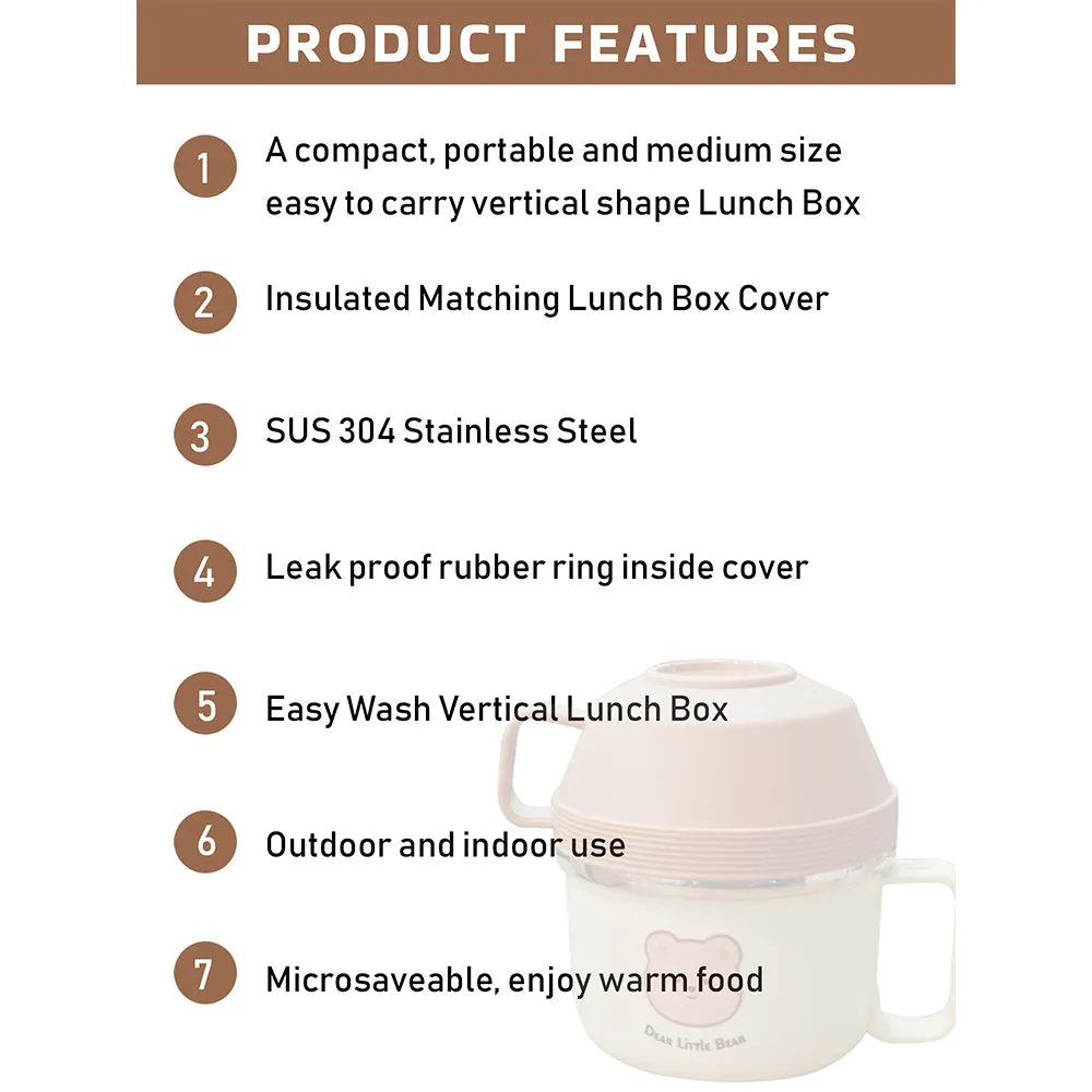 Little Surprise Box Cream & Brown Bear , Dual Handle Soup and Noodles Lunch Box with matching Cover