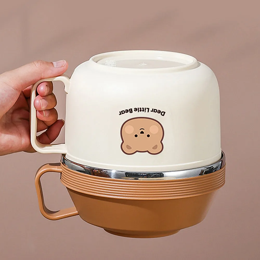 Little Surprise Box Cream & Brown Bear , Dual Handle Soup and Noodles Lunch Box with matching Cover
