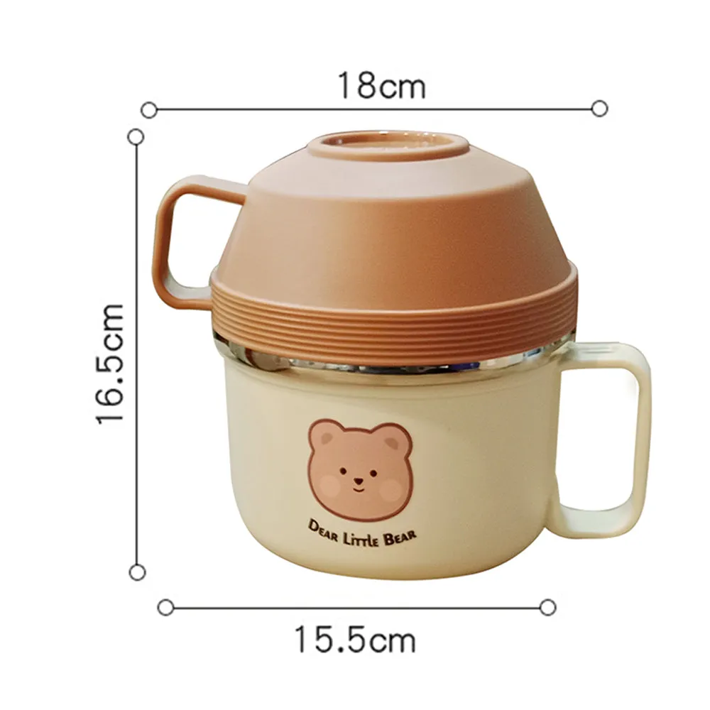 Little Surprise Box Cream & Brown Bear , Dual Handle Soup and Noodles Lunch Box with matching Cover