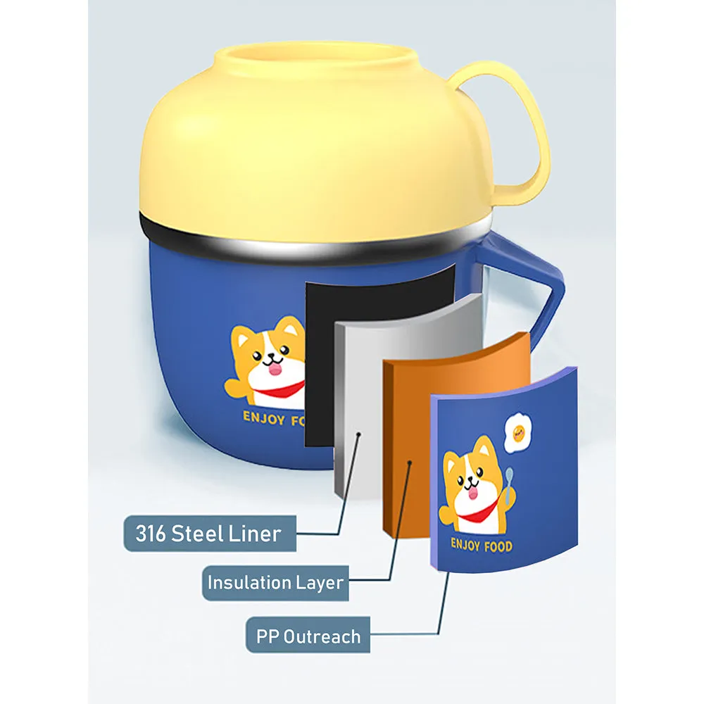 Little Surprise Box Dark Blue Small Size, Foxy Dual Handle Soup and Noodles Lunch Box with matching Cover