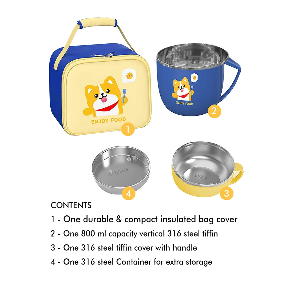 Little Surprise Box Dark Blue Small Size, Foxy Dual Handle Soup and Noodles Lunch Box with matching Cover