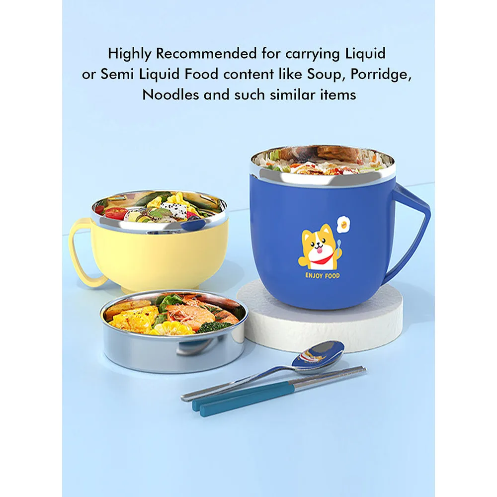 Little Surprise Box Dark Blue Small Size, Foxy Dual Handle Soup and Noodles Lunch Box with matching Cover