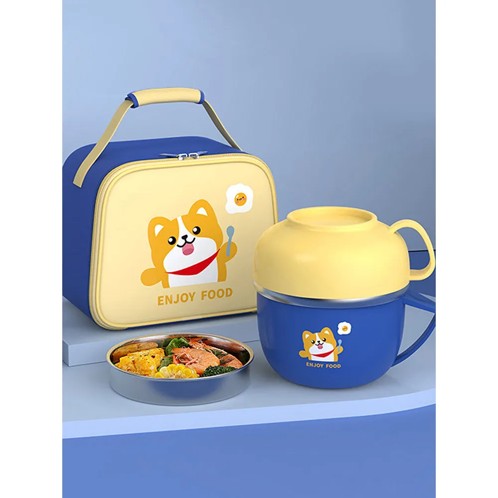 Little Surprise Box Dark Blue Small Size, Foxy Dual Handle Soup and Noodles Lunch Box with matching Cover